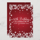 エレガントな第60誕生会の冬の輝きの赤 招待状 (正面/裏面)