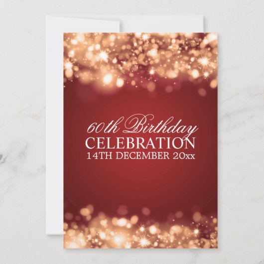 エレガントな第60誕生会の金ゴールドの光っているライト 招待状 (裏面)