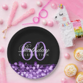 エレガントな第60誕生会は紫色光っています ペーパープレート (パーティー)