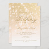 エレガントな第70誕生日の金ゴールドの《写真》ぼけ味の輝きライト 招待状 (正面/裏面)