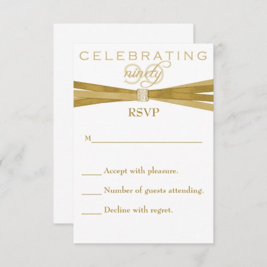 エレガントな第90バースデーパーティ招待状RSVPカード 出欠カード (正面/裏面)
