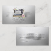 エレガントな筆致の蓮グレー ミシン 名刺 (正面/裏面)