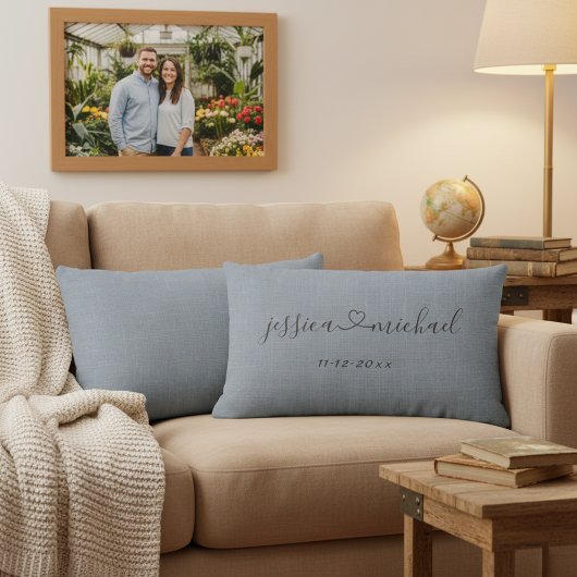 エレガントな筆記体ハートネーム ウェディングデート ランバークッション