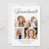 エレガントな筆記体4枚写真 卒業パーティー 招待状 (正面)