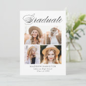 エレガントな筆記体4枚写真 卒業パーティー 招待状 (スタンド正面)