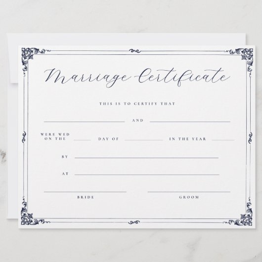 エレガントな筆記体 アンティーク風 婚姻証明書 (正面)