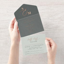 エレガントな筆記体 サージブルー ミニマリストの結婚式 All I オールインワン招待状