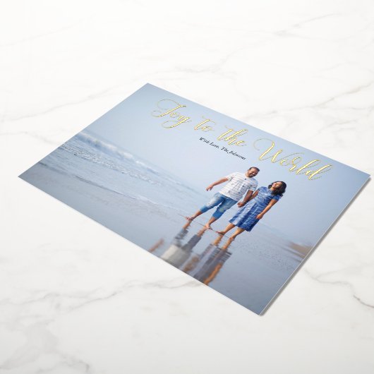 エレガントな筆記体 喜びに満ちた世界 オーダーメイド 箔シーズンカード (回転した状態)