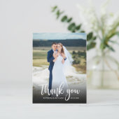 エレガントな筆記体 結婚式のお礼 写真 ポストカード (スタンド正面)