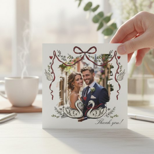 エレガントな筆記体 結婚式 写真 サンクスカード サンキューカード