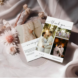 エレガントな筆記体 結婚式 写真 サンクスカード サンキューカード
