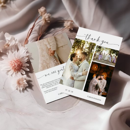 エレガントな筆記体 結婚式 写真 サンクスカード サンキューカード