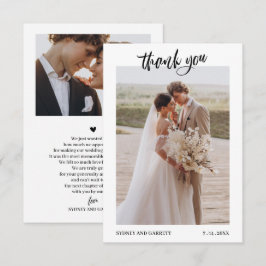 エレガントな筆記体 結婚式 2枚の写真 サンクスカード サンキューカード