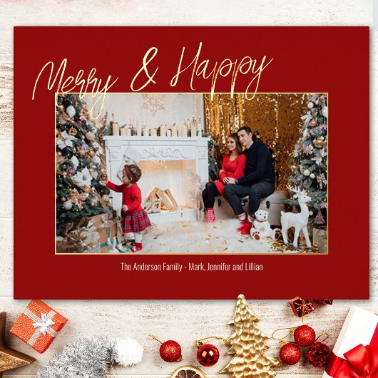 エレガントな箔仕上げの家族写真カード 箔招待状ポストカード