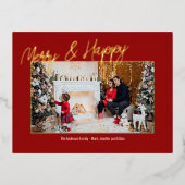 エレガントな箔仕上げの家族写真カード 箔招待状ポストカード (正面)