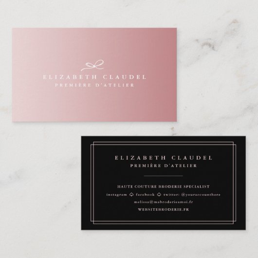 エレガントな精製された贅沢のばら色の金ゴールドの白黒の弓 名刺 (正面/裏面)