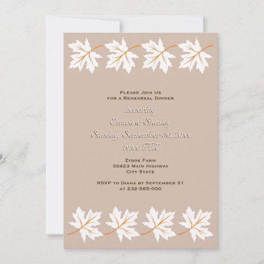エレガントな紅葉の結婚式リハーサルディナー 招待状 (正面)