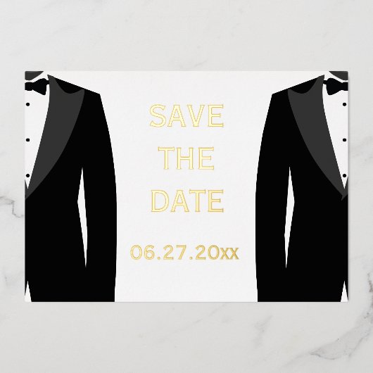 エレガントな純金箔同性婚ウェディング・セーブ・ザ・デート 箔招待状 (正面)