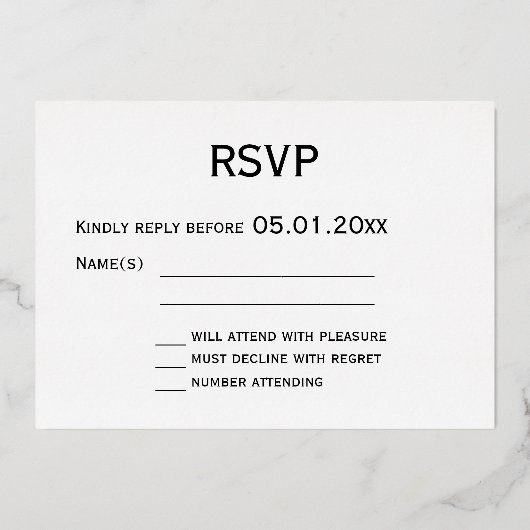 エレガントな純金箔同性婚 ウェディング RSVP カード (裏面)