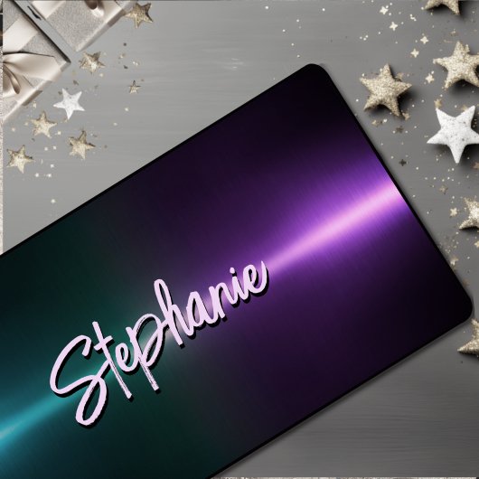 エレガントな紫とターコイズのオンブレ モノグラム デスクマット