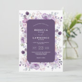 エレガントな紫とバイオレットの花の結婚式の招待状 招待状 (スタンド正面)