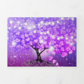 エレガントな紫とピンクのハートの葉の木のウェディング 三つ折り招待状 (カバー)