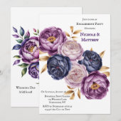 エレガントな紫とマジェンタの芍薬エンゲージメントパーティ 招待状 (正面/裏面)