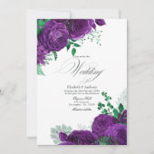 エレガントな紫と緑の花の結婚式QRコード 招待状 (正面)