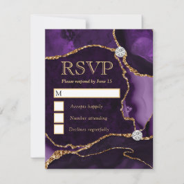 エレガントな紫と金の人工グリッター マーブル アゲート 出欠カード