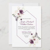 エレガントな紫と金の花のフレームのウェディング 招待状 (正面)