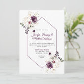 エレガントな紫と金の花のフレームのウェディング 招待状 (スタンド正面)