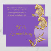 エレガントな紫と金の50周年招待状 招待状 (正面/裏面)