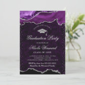 エレガントな紫と銀のマーブルアゲートの卒業 招待状 (スタンド正面)