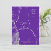 エレガントな紫と銀のマーブル模様のSave the Dateカード 招待状 (スタンド正面)