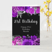 エレガントな紫と銀の花 誕生日 カード (黄色い花)