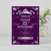 エレガントな紫と銀の25周年記念結婚式 箔招待状 (立ち正面)