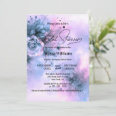 エレガントな紫と青の水彩画のバラの ブライダルシャワー 招待状 (スタンド正面)