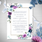 エレガントな紫と青の花のフォーマルな結婚式の招待状 招待状