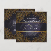 エレガントな紫と黒のウェディング 招待状 (正面/裏面)