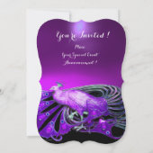 エレガントな紫と黒の結婚式のモノグラムのピーコック 招待状 (裏面)