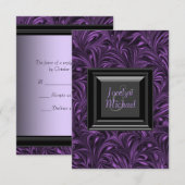 エレガントな紫と黒の結婚式の出欠確認 出欠カード (正面/裏面)