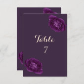 エレガントな紫のバラのテーブルカード 招待状 (正面/裏面)