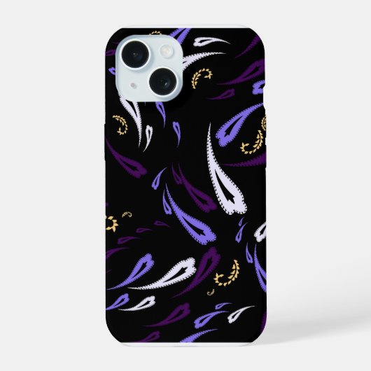 エレガントな紫のパイズリー柄のスマホケース iPhone 15ケース (裏面)