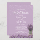 エレガントな紫のラベンダー 花のベビーシャワー 招待状 (正面/裏面)