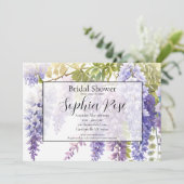 エレガントな紫の水彩画の藤の花のブライダルシャワー 招待状 (スタンド正面)