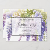 エレガントな紫の水彩画の藤の花のブライダルシャワー 招待状 (正面/裏面)
