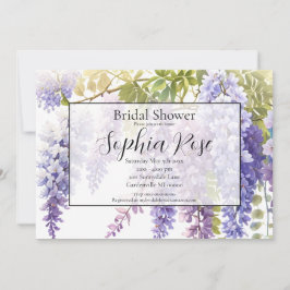 エレガントな紫の水彩画の藤の花のブライダルシャワー 招待状