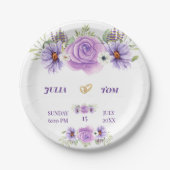 エレガントな紫の水彩花のウェディング ペーパープレート (正面)