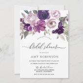 エレガントな紫の水彩花のブライダルシャワー 招待状 (正面)