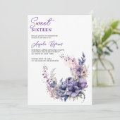 エレガントな紫の水彩花のリース　スウィート16 招待状 (スタンド正面)